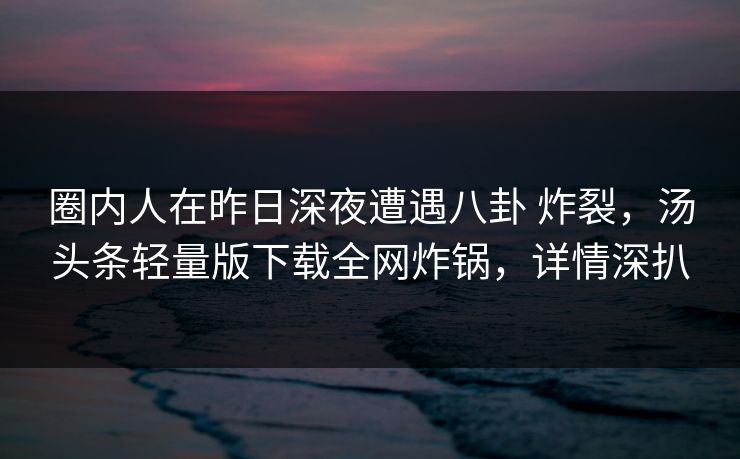 圈内人在昨日深夜遭遇八卦 炸裂,汤头条轻量版下载全网炸锅,详情深扒