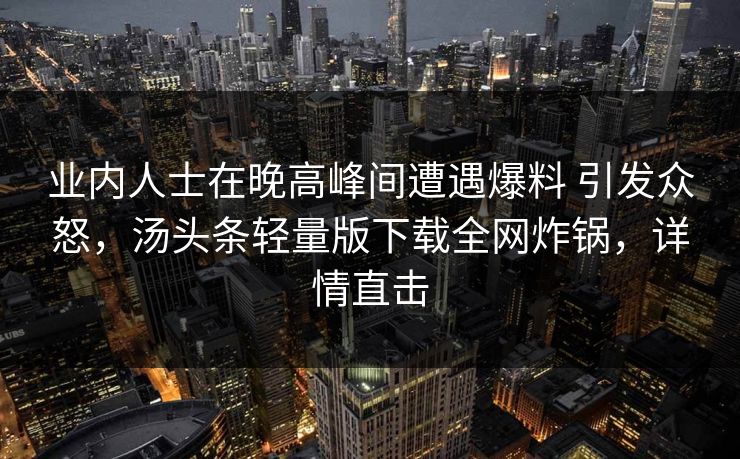 业内人士在晚高峰间遭遇爆料 引发众怒，汤头条轻量版下载全网炸锅，详情直击
